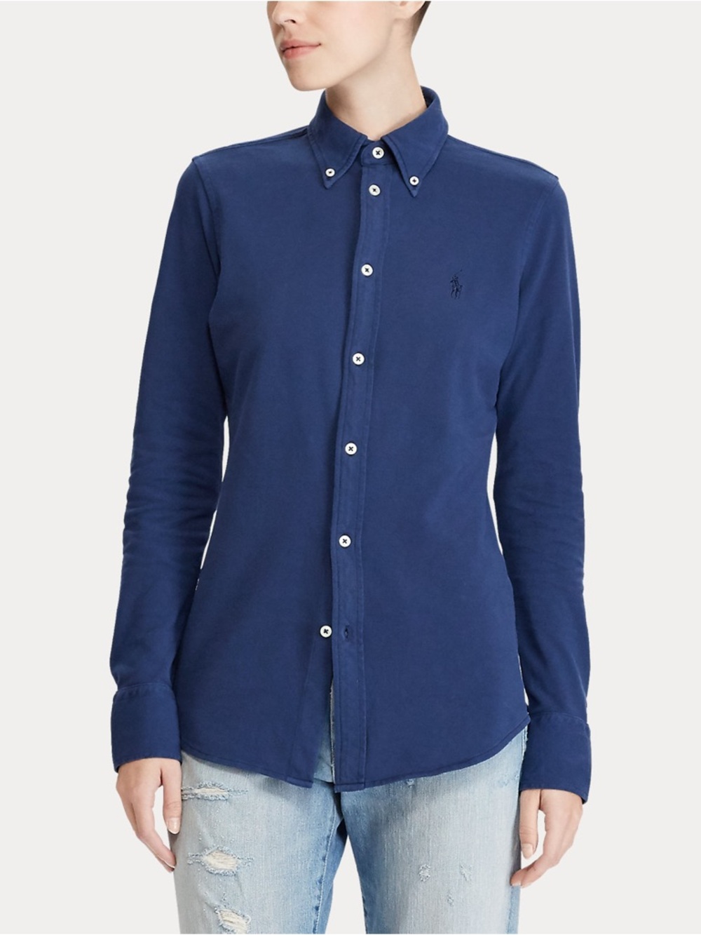 Polo Ralph Lauren Women’s Blue Knit Cotton Oxford Shirt